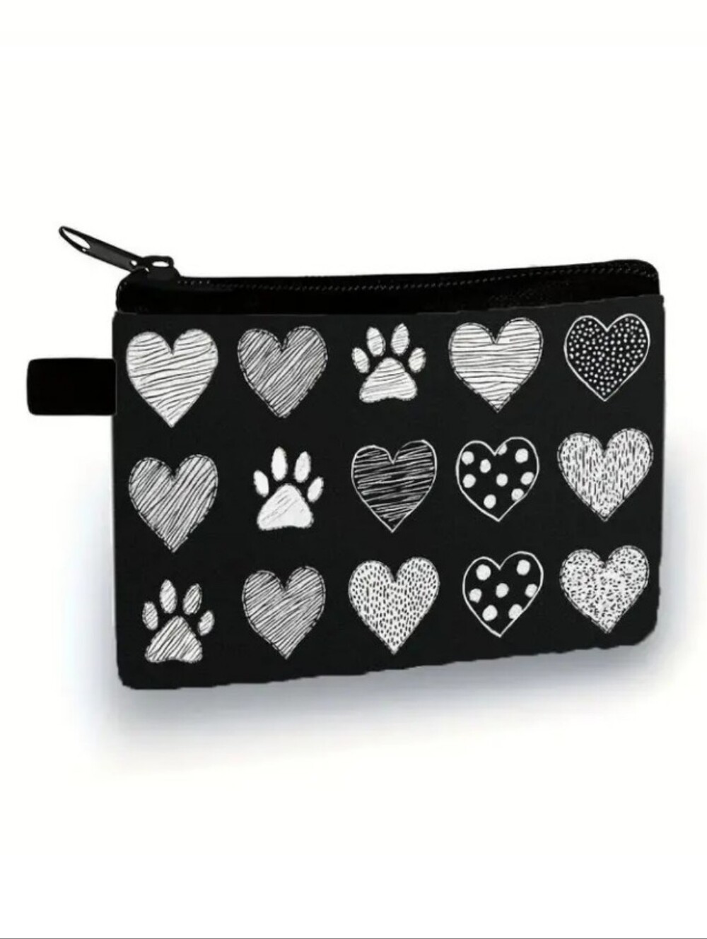 Hearts & Paw Print Coin Purse | Black & White Design | New